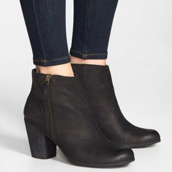 BP Cognac Leather Trolley Stacked Wool Heel Ankle Bootie 6.5 - Picture 9 of 13